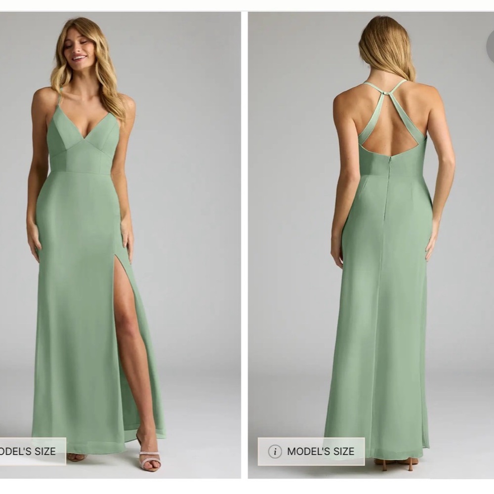 Azazie Sage Green Maxi Dress with Cross-Back Straps